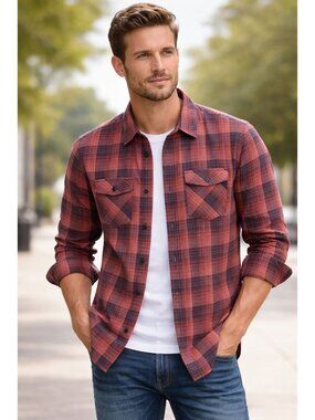 Roark Red Classic Fit Plaid Long Sleeve Button Down Top Size M Outer Wear Casual